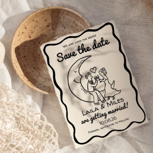 Whimsical Save the date over the moon wedding