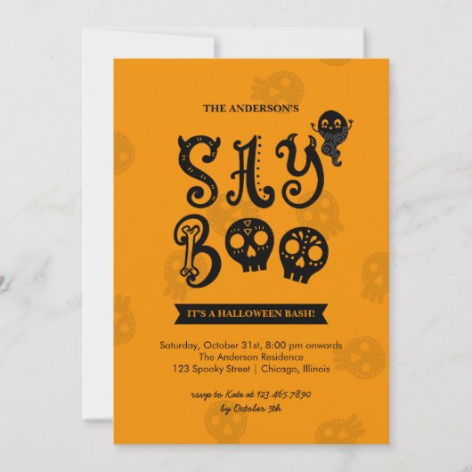 Whimsical Say Boo Halloween Party Kaart (Voorkant)