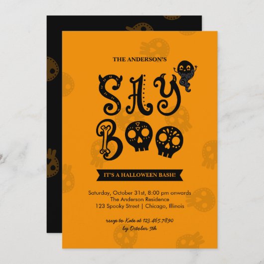 Whimsical Say Boo Halloween Party Kaart (Voorkant / Achterkant)