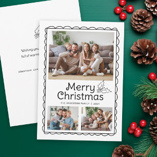 Whimsical Scalloped Doodle Lijst Foto Kerst Feestdagenkaart