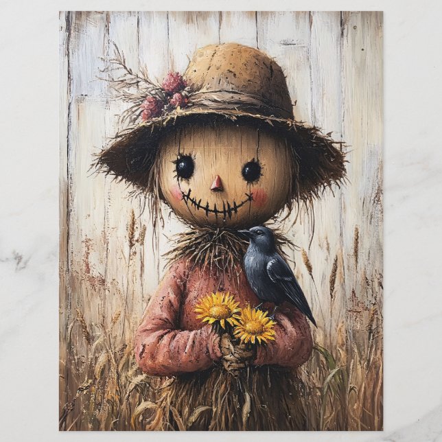 Whimsical Scarecrow and Sunflowers Scrapbook Paper (Achterkant)