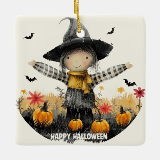Whimsical Scarecrow Halloween Keramisch Ornament (Voorkant)