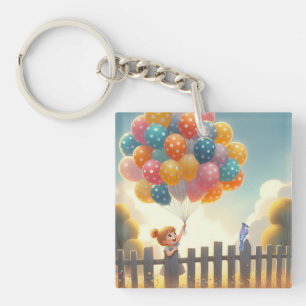 Whimsical/schattig ballon meisje kunst sleutelhanger