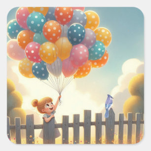 Whimsical/schattig ballon meisje kunst vierkante sticker
