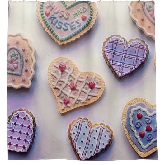 Whimsical schattig kleurrijke koekjes harten water douchegordijn (Voorkant)