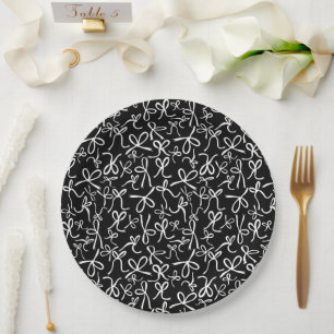 Whimsical Schattige B&W Bows Pattern Vrijgezellenf Papieren Bordje
