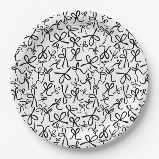 Whimsical Schattige B&W Bows Pattern Vrijgezellenf Papieren Bordje (Voorkant)