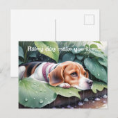 Whimsical Schattige Beagle regenachtige dag groen  Briefkaart (Voorkant / Achterkant)