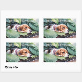 Whimsical Schattige Beagle regenachtige dag groen Rechthoekige Sticker (Vel)