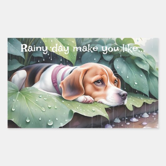 Whimsical Schattige Beagle regenachtige dag groen Rechthoekige Sticker (Voorkant)