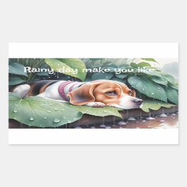 Whimsical Schattige Beagle regenachtige dag groen  Rechthoekige Sticker