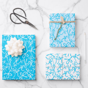 Whimsical Schattige Blauw Wit Bogen Patroon Girly  Inpakpapier Vel