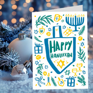 Whimsical Schattige Dreidel Menorah CUSTOM HANUKKA Feestdagen Kaart