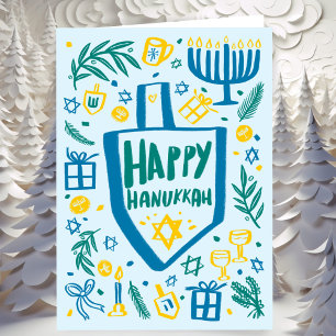 Whimsical Schattige Dreidel Menorah CUSTOM HANUKKA Feestdagen Kaart