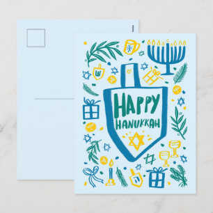 Whimsical Schattige Dreidel Menorah CUSTOM HANUKKA Feestdagenkaart