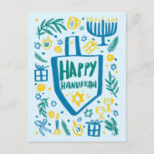 Whimsical Schattige Dreidel Menorah CUSTOM HANUKKA Feestdagenkaart (Voorkant)
