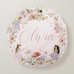 Whimsical Schattige Fairy Wildflower Garden Meadow Rond Kussen