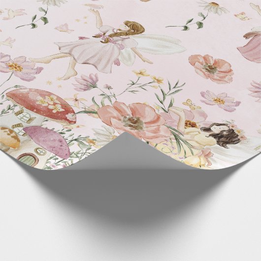 Whimsical Schattige feeën Wildflower Garden Meadow Cadeaupapier (Hoek)