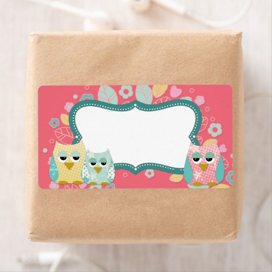 Whimsical Schattige Fun Swirl Uil Baby shower Blan Etiket (Insitu)