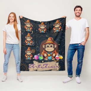 Whimsical Schattige Kawaii Wizard Monkey Print Fleece Deken
