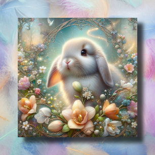 Whimsical Schattige Lop Eared Bunny Art Nouveau Feestdagenkaart