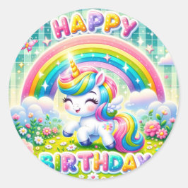 Whimsical schattige regenboog verjaardag stickers