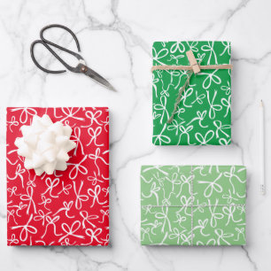 Whimsical Schattige Rood Groen Bogen Patroon Xmas  Inpakpapier Vel