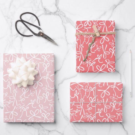 Whimsical Schattige Roze Wit Bogen Patroon Girly G Inpakpapier Vel (Voorkant)