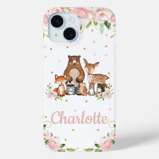 Whimsical Schattige Woodland Animals Pink Blush Fl Case-Mate iPhone Case (Achterkant)