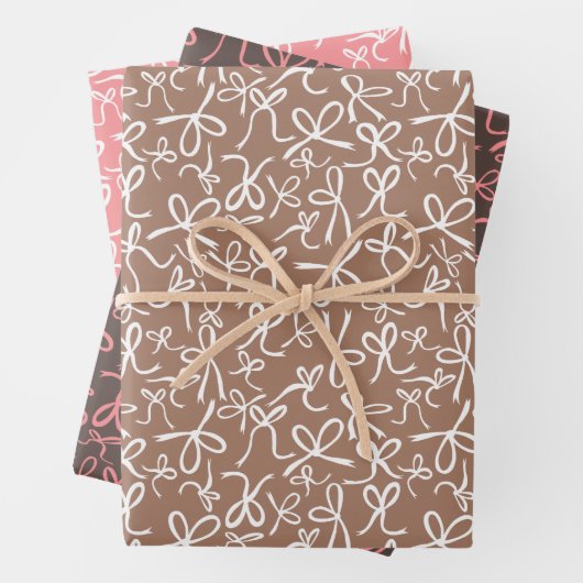 Whimsical Schattigee Roze Mocha Bows Patroon Girly Inpakpapier Vel (In situ)