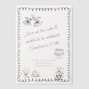 Whimsical Schets Doodle Cake Cocktails Verjaardag Vellum Uitnodigingen