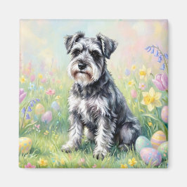 Whimsical Schnauzer with Easter Eggs Magneet