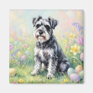Whimsical Schnauzer with Easter Eggs Magneet