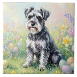 Whimsical Schnauzer with Easter Eggs Tegeltje