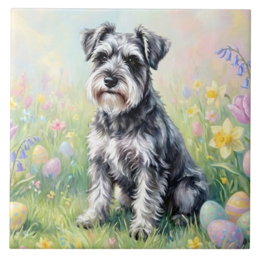Whimsical Schnauzer with Easter Eggs Tegeltje (Voorkant)