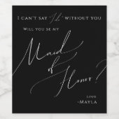 Whimsical Script Black | Voorstel van het geachte  Wijn Etiket (Enkel label)