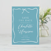 Whimsical Script Border Wedding Blauw Save The Date (Staand voorkant)