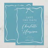 Whimsical Script Border Wedding Blauw Save The Date (Voorkant / Achterkant)