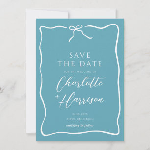 Whimsical Script Border Wedding Blauw Save The Date