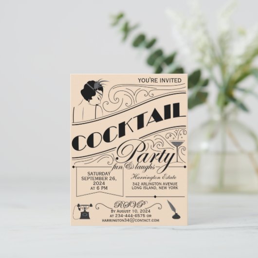 Whimsical script cocktail party uitnodiging (Staand voorkant)