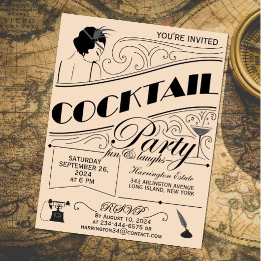 Whimsical script cocktail party uitnodiging
