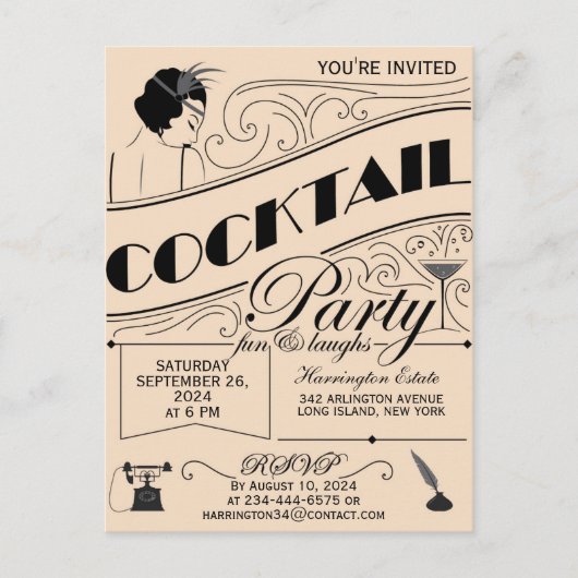 Whimsical script Cocktail party uitnodiging Briefkaart (Voorkant)