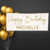 Whimsical Script Cream White Gold Happy Birthday Spandoek