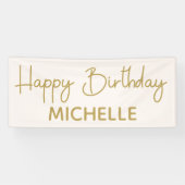 Whimsical Script Crème Wit Goud Gefeliciteerd Spandoek (Horizontaal)