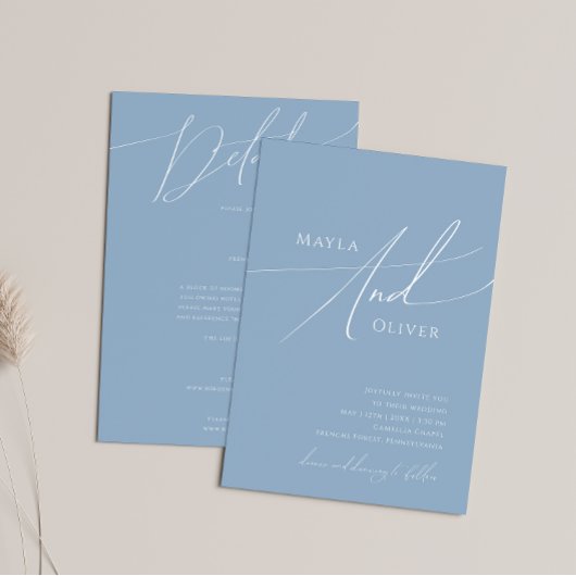 Whimsical Script | Dusty Blue All-in-One Weddensch Kaart