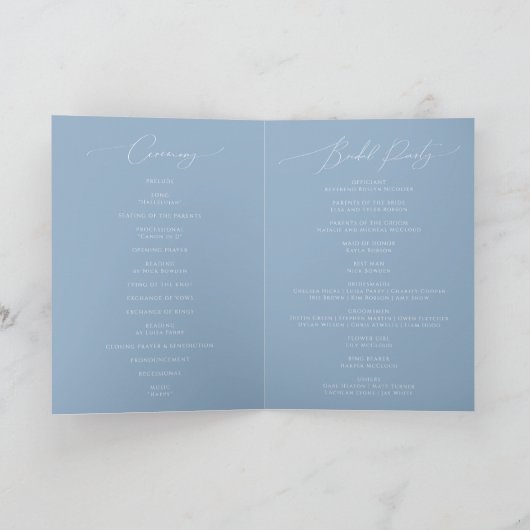 Whimsical Script | Dusty Blue Folded Wedding Programma (Binnen)