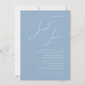 Whimsical Script | Dusty Blue Just Love Wedding Kaart (Voorkant)