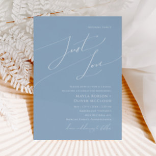 Whimsical Script   Dusty Blue Just Love Wedding Kaart