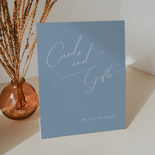 Whimsical Script Dusty Blue Kaarten en Gifts Reclamebord Met Voetstuk