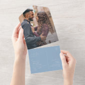 Whimsical Script | Dusty Blue Photo Seal and Send All In One Uitnodiging (Afscheurbaar)